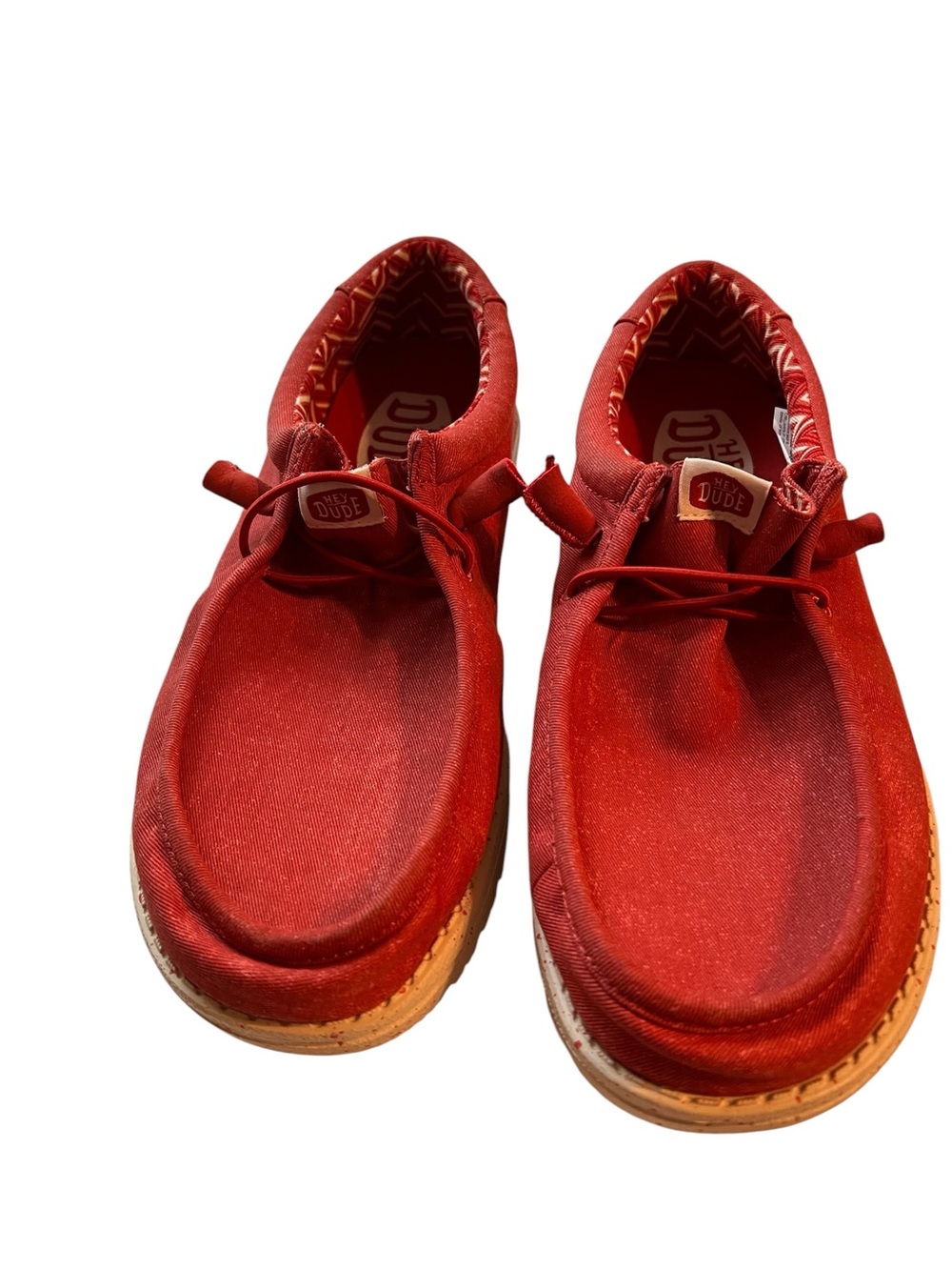 Hey Dude Men / Women Red Canvas Slip-On Sneakers with Elastic Laces